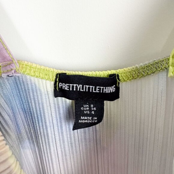 PrettyLittleThing Womens Watercolour Plissé Maxi Dress Multi Pastel Size 4 Cowl - Picture 7 of 8
